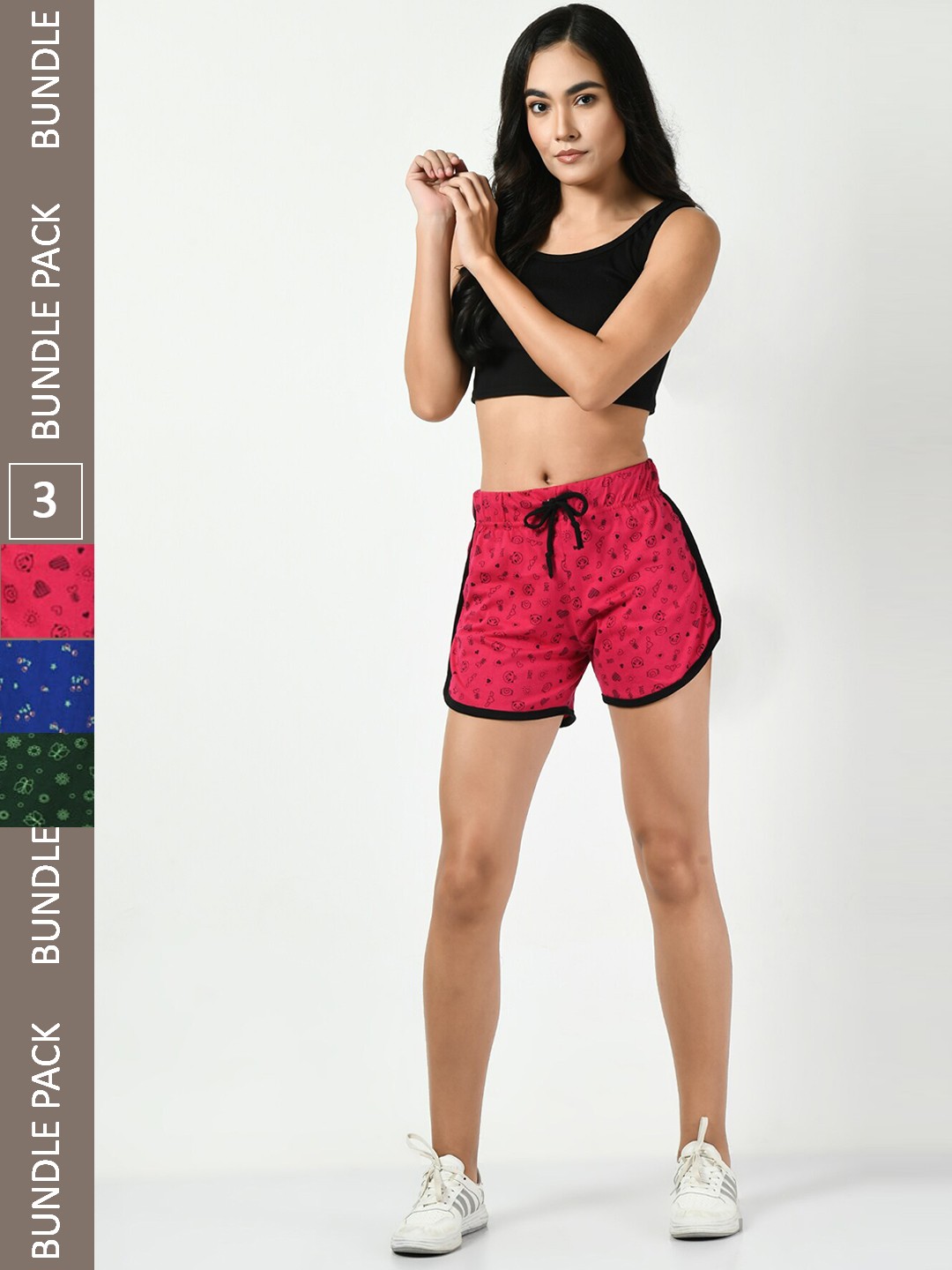 

BAESD Women Pack Of 3 Conversational Printed High-Rise Pure Cotton Shorts, Red