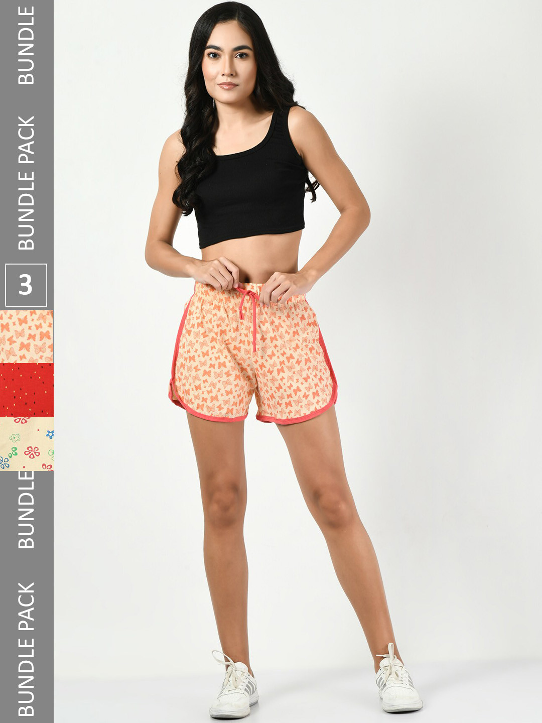 

BAESD Women Pack Of 3 High-Rise Printed Pure Cotton Hotpant Shorts, Orange