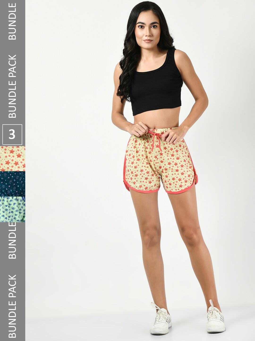 

BAESD Women Pack Of 3 Conversational Printed Pure Cotton Shorts, Cream