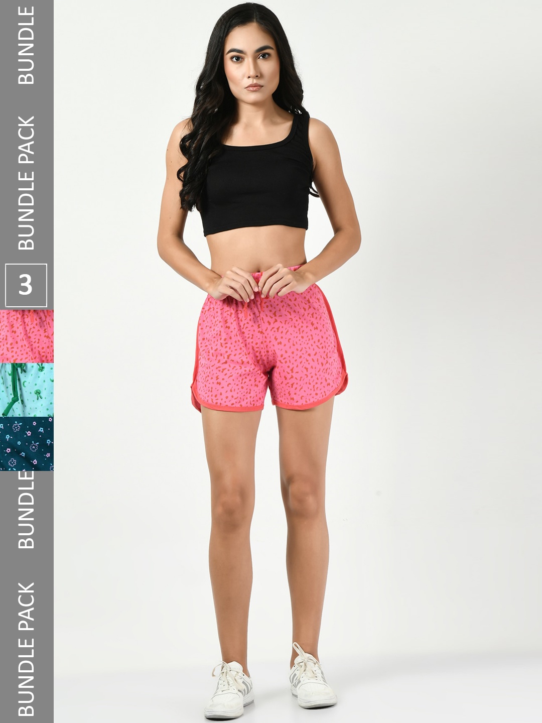 

BAESD Women Pack Of 3 Conversational Printed Pure Cotton Shorts, Pink