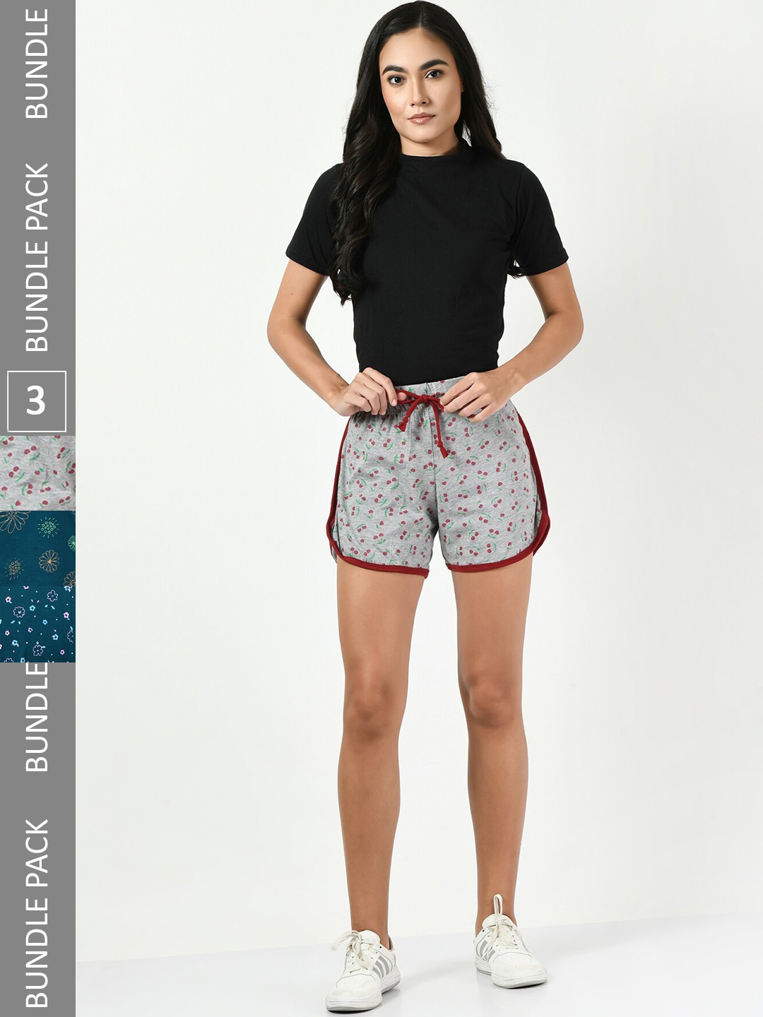 

BAESD Women Pack Of 3 Printed High-Rise Cotton Shorts, Grey