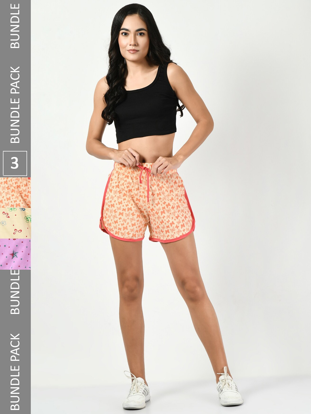 

BAESD Women Pack Of 3 Printed High-Rise Cotton Shorts, Orange