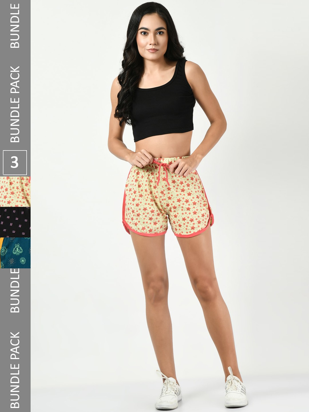 

BAESD Pack Of 3 Graphic Printed Cotton High-Rise Shorts, Yellow