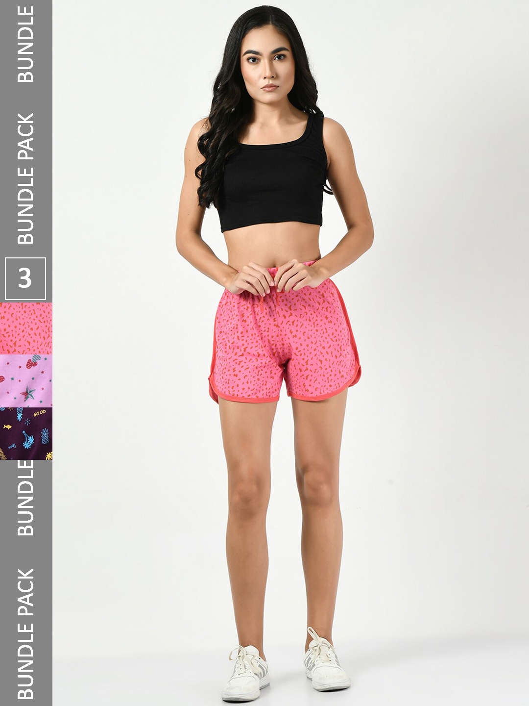 

BAESD Women Pack of 3 Printed Pure Cotton Hot Pants Shorts, Pink