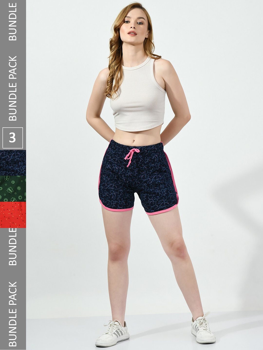 

BAESD Women Pack of 3 Conversational Printed Pure Cotton Hot Pants Shorts, Navy blue