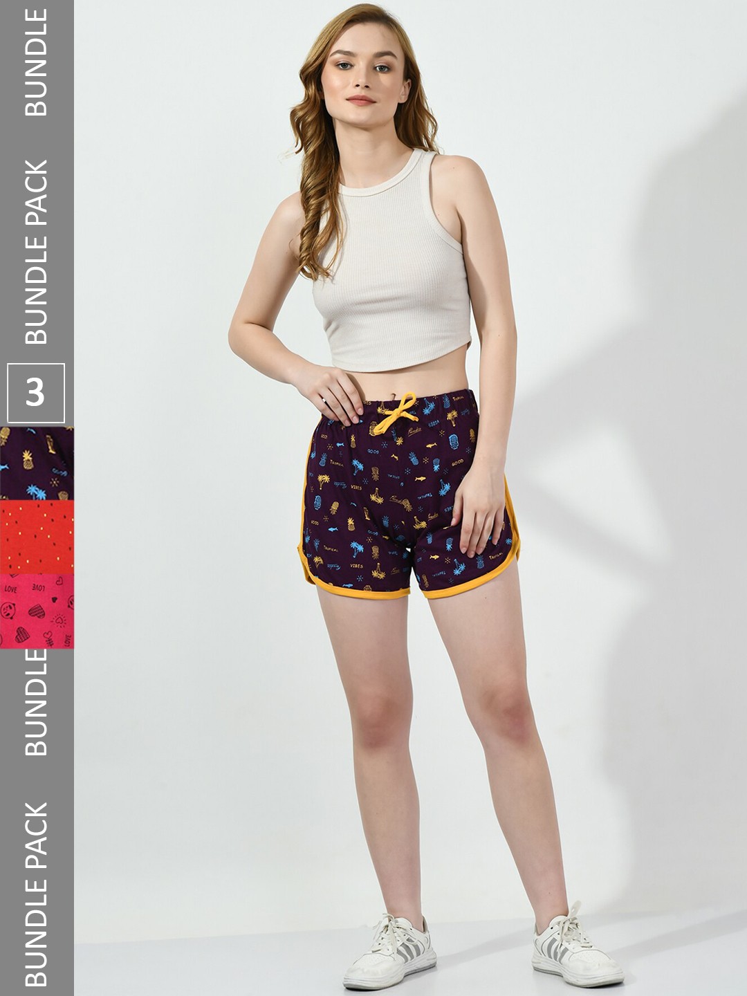 

BAESD Women Pack of 3 Conversational Printed Pure Cotton Hot Pants Shorts, Burgundy