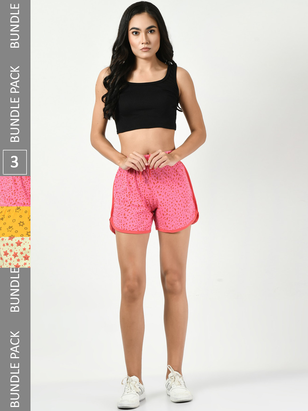 

BAESD Women Pack Of 3 Printed High-Rise Pure Cotton Regular Shorts, Pink