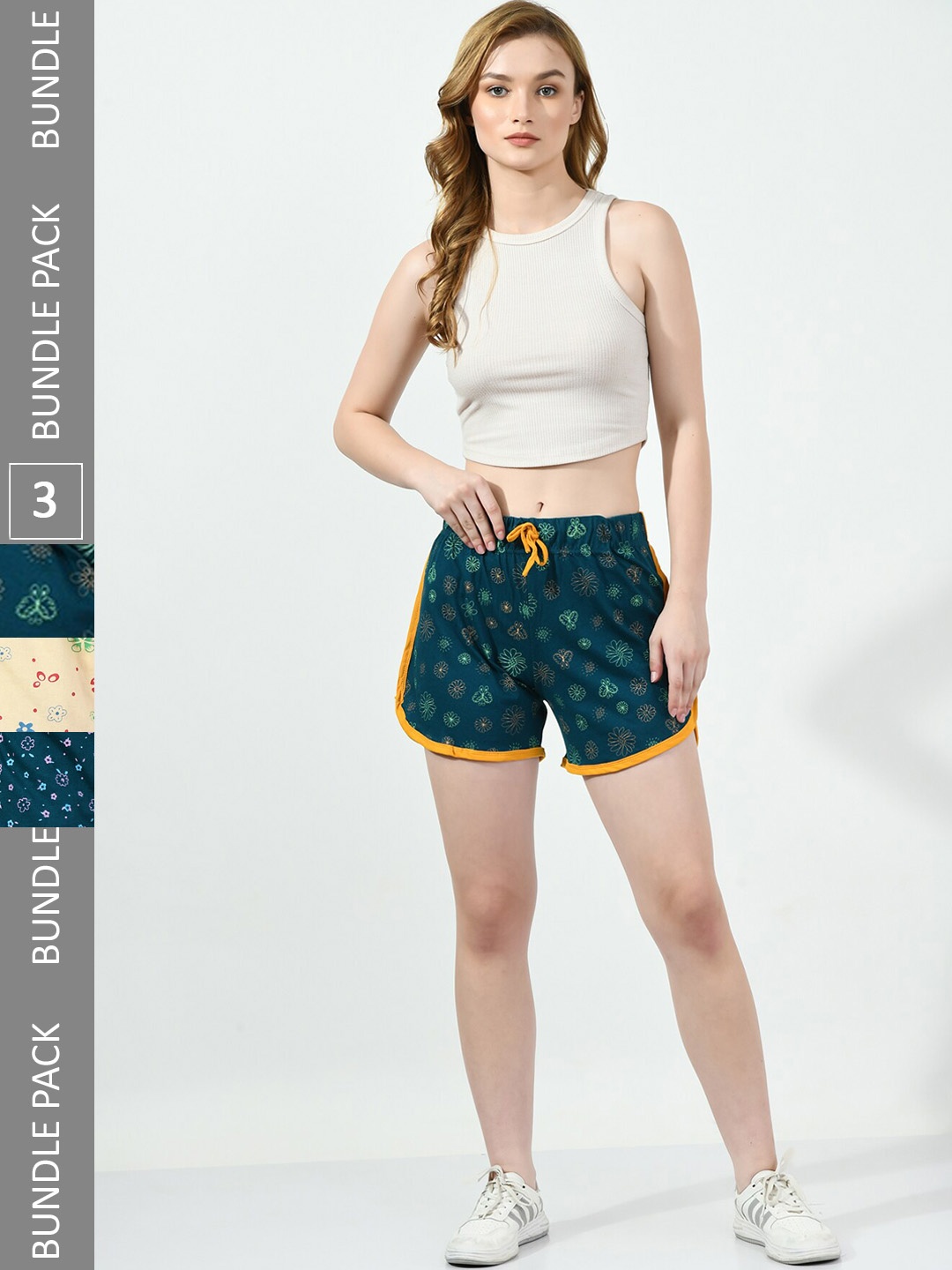 

BAESD Women Pack Of 3 Printed High-Rise Cotton Hot Pants, Green