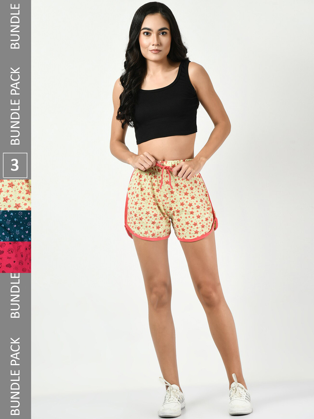 

BAESD Women Pack of 3 Conversational Printed Pure Cotton Hot Pants Shorts, Cream