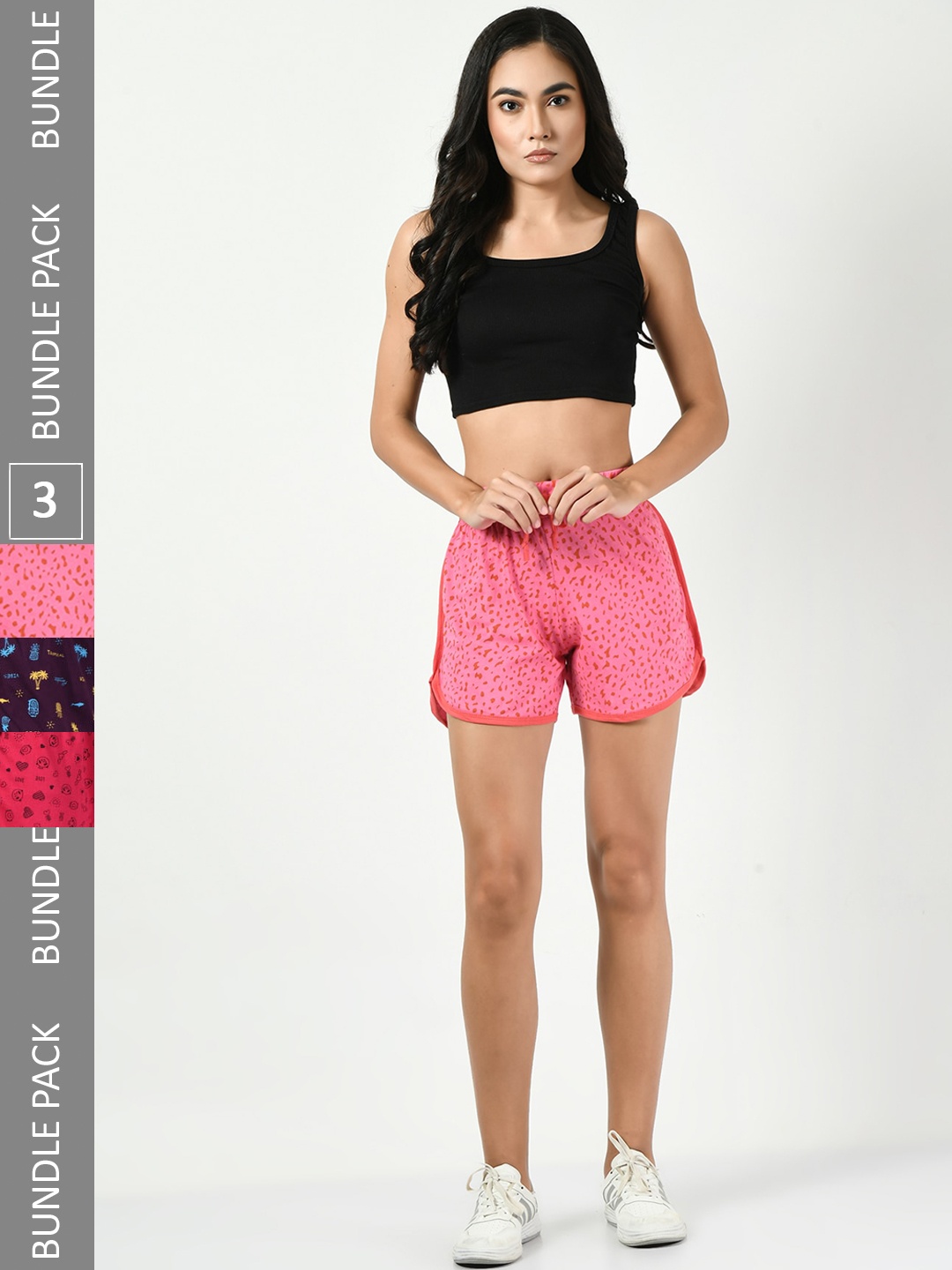 

BAESD Women Pack Of 3 Printed Pure Cotton Hotpants Shorts, Pink
