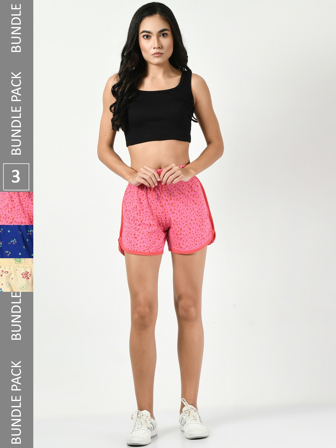 

BAESD Women Pack of 3 Printed High-Rise Pure Cotton Shorts, Red