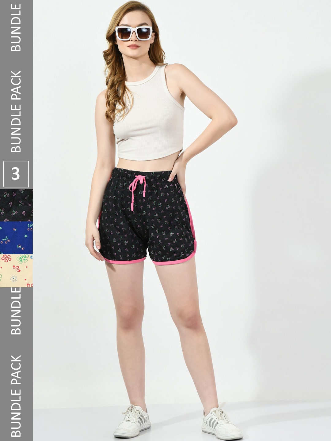 

BAESD Women Pack Of 3 Conversational Printed Pure Cotton Shorts, Black