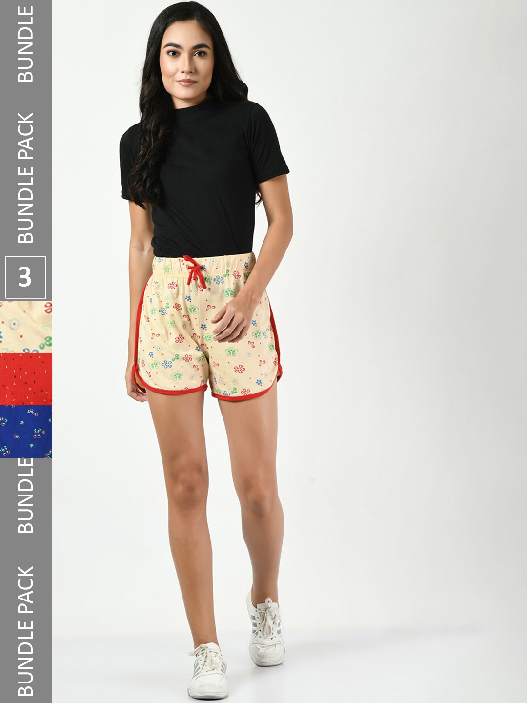 

BAESD Women Pack Of 3 Printed Pure Cotton Hotpants Shorts, Beige