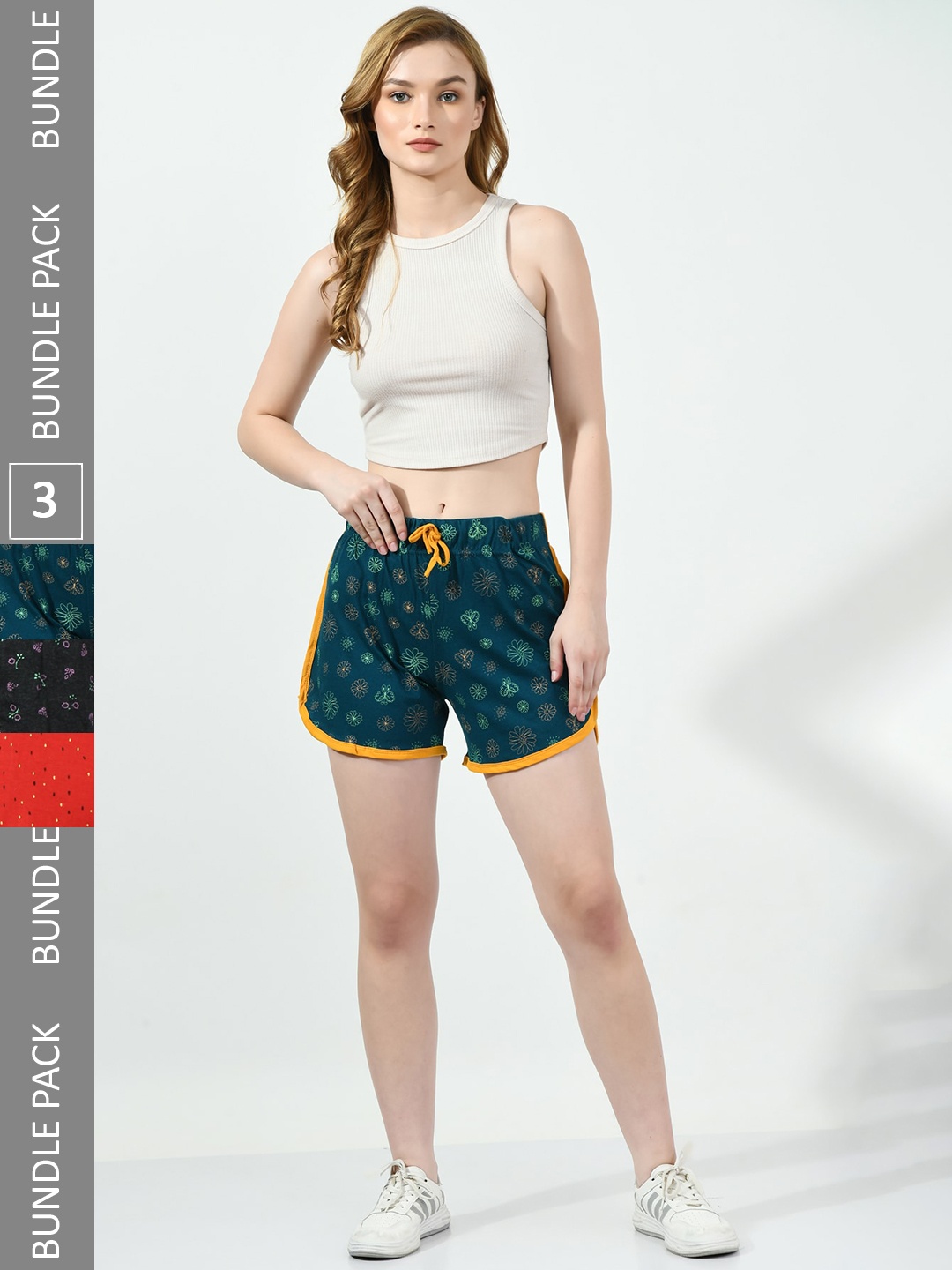 

BAESD Women Pack Of 3 Floral Printed Pure Cotton Hot Pants, Teal