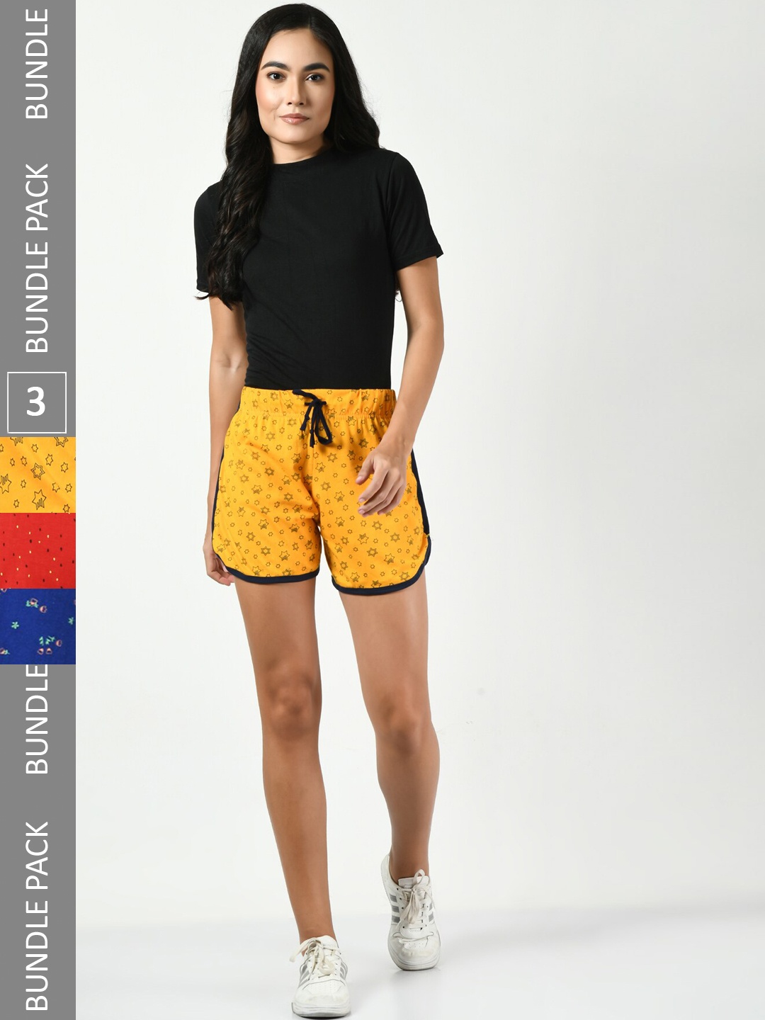 

BAESD Women Pack Of 3 Floral Printed Pure Cotton Hot Pants, Yellow