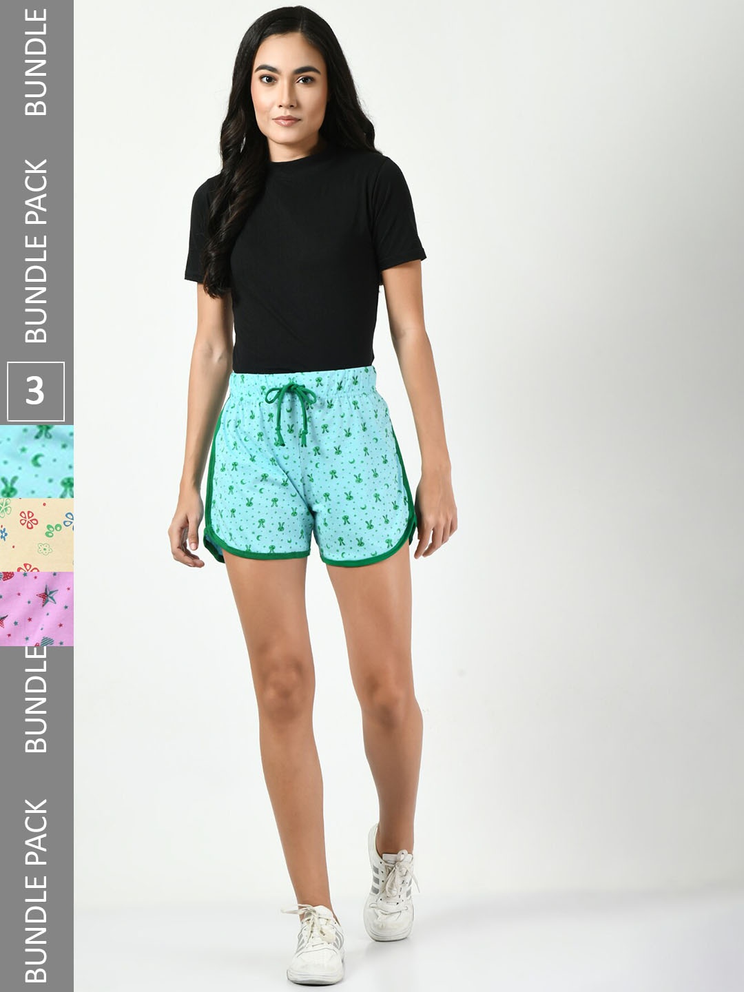

BAESD Pack of 3 Printed High-Rise Pure Cotton Shorts, Green