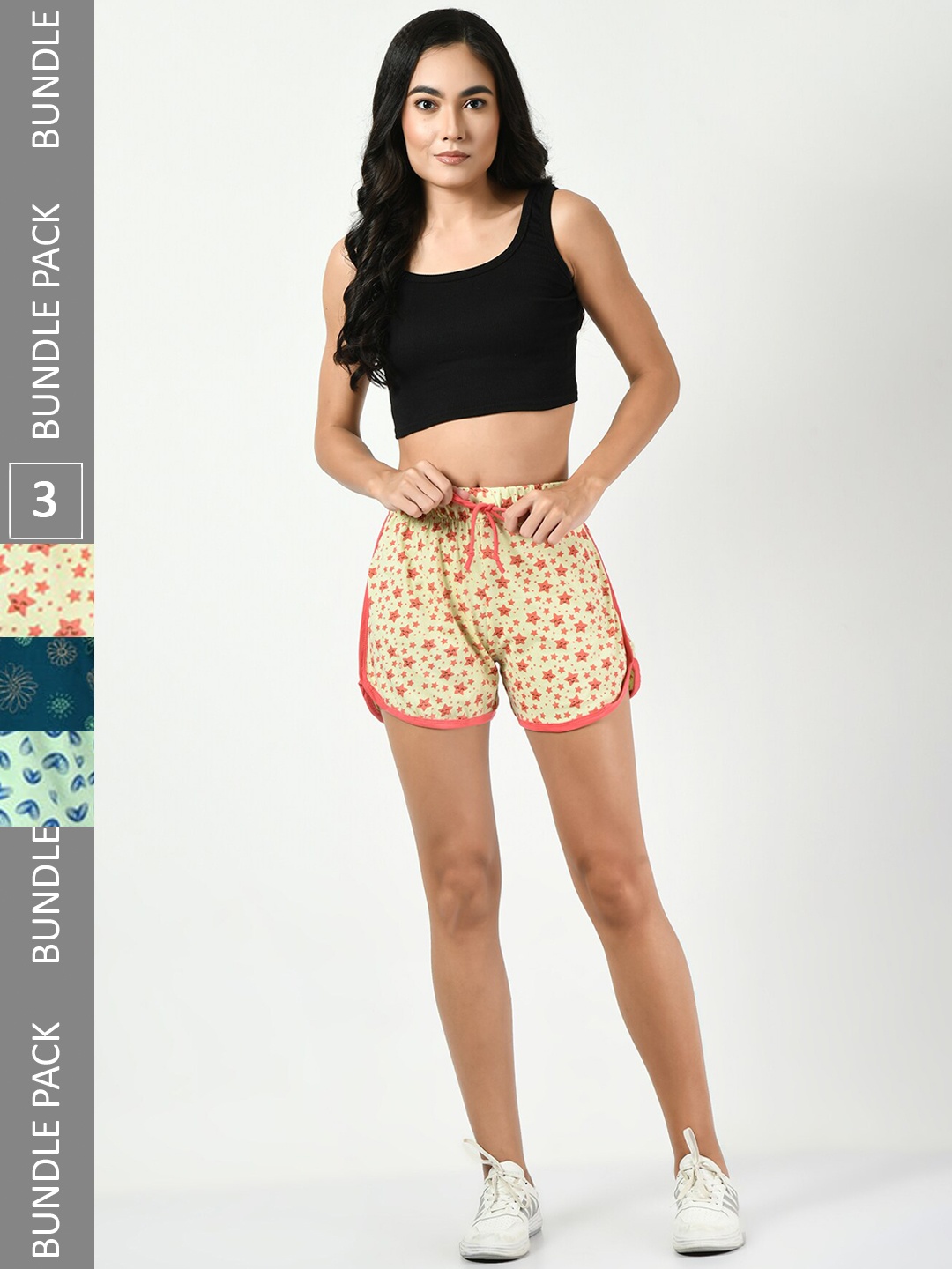

BAESD Women Pack Of 3 Printed Pure Cotton Hotpant Shorts, Beige