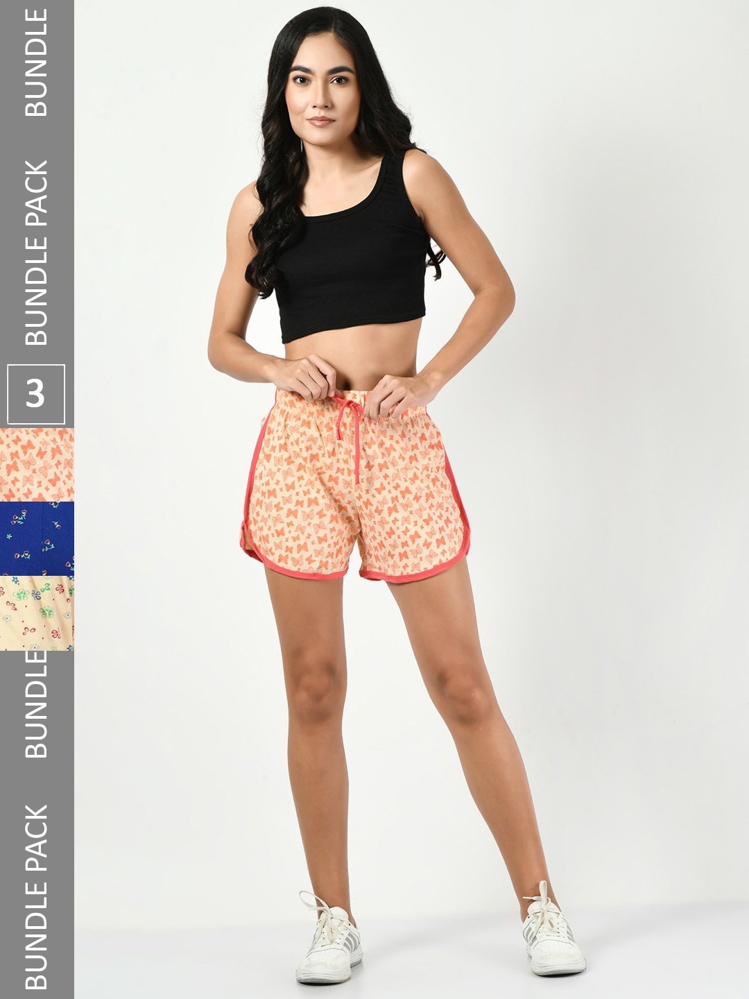 

BAESD Women Pack Of 3 Printed High-Rise Pure Cotton Regular Shorts, Orange
