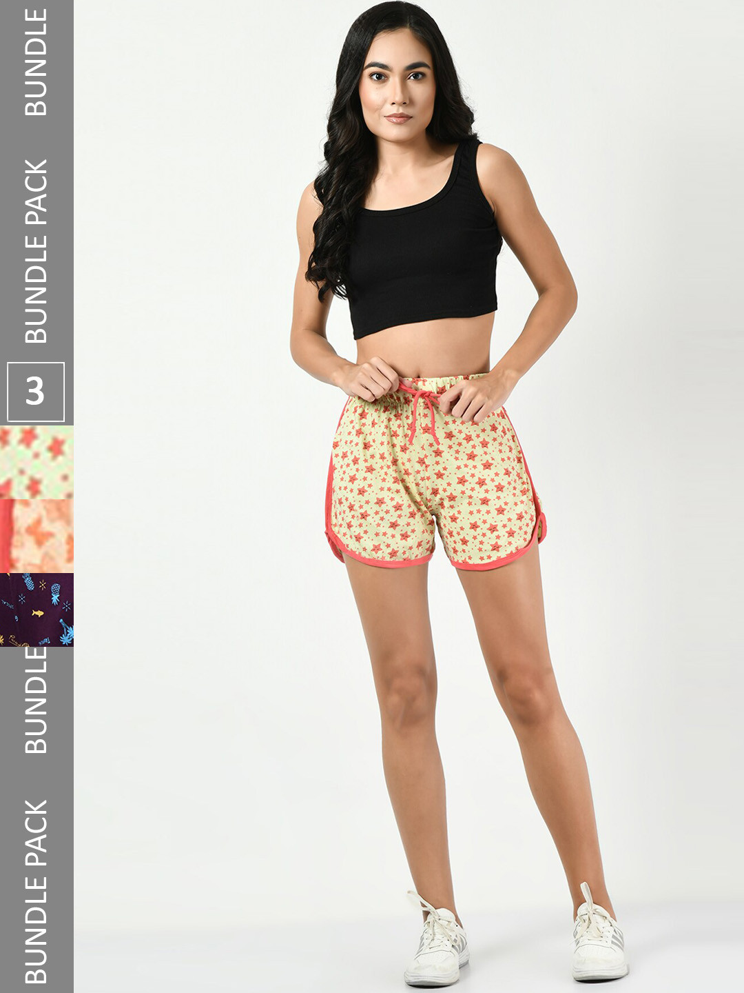 

BAESD Women Pack of 3 Conversational Printed Pure Cotton Hot Pants Shorts, Yellow