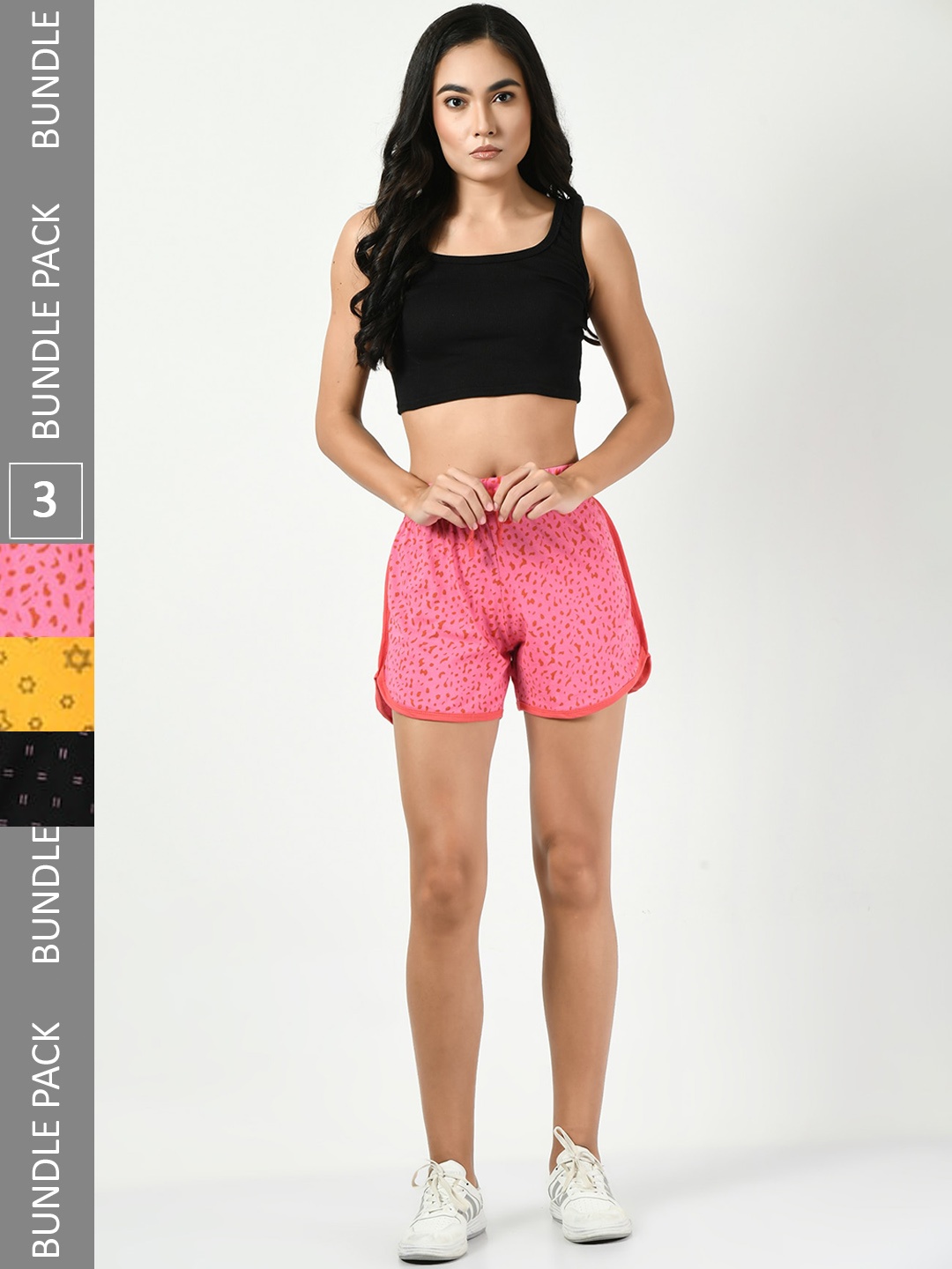 

BAESD Women Pack Of 3 Printed Pure Cotton Shorts, Pink