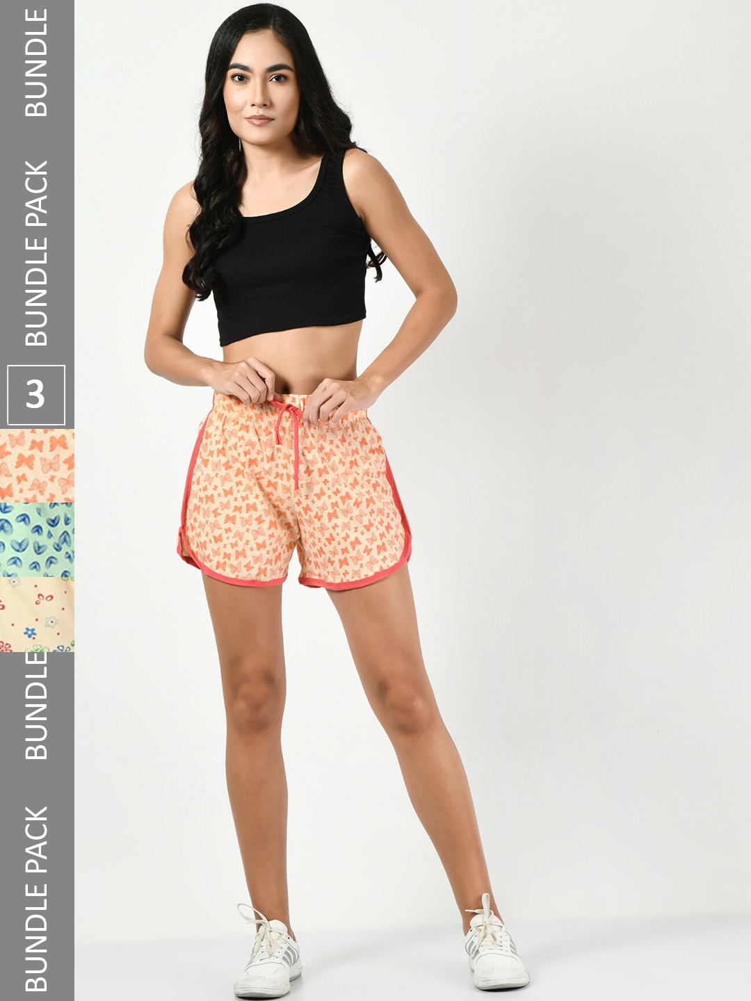 

BAESD Women Pack Of 3 High-Rise Printed Pure Cotton Hotpant Shorts, Orange