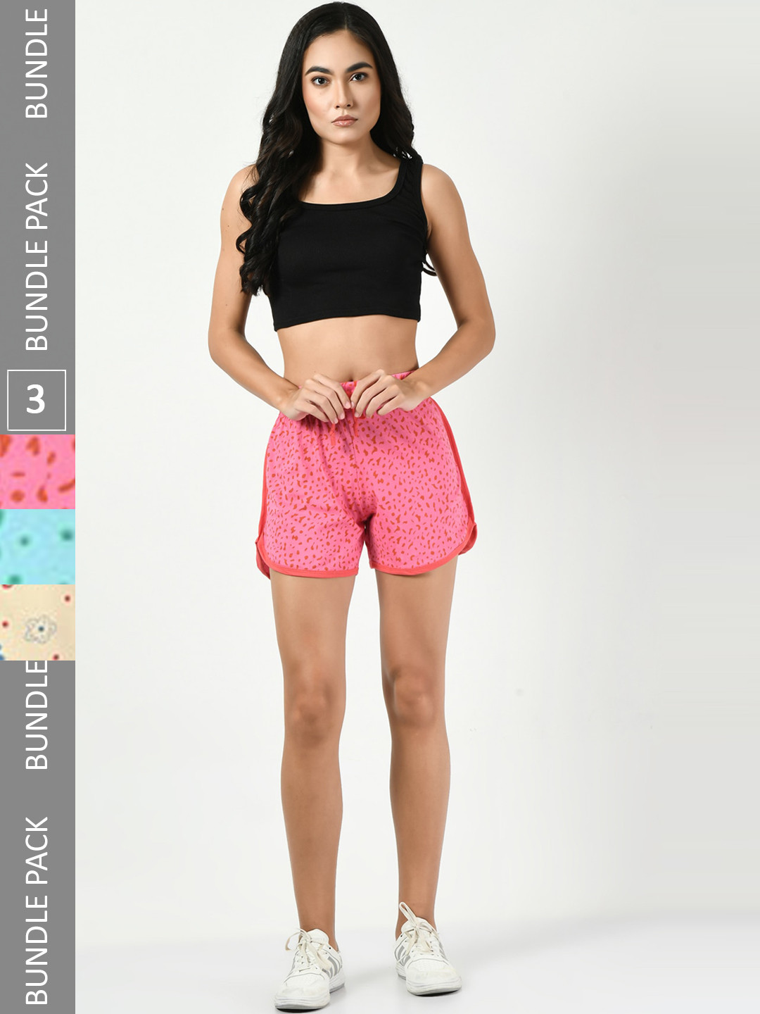 

BAESD Women Pack Of 3 Printed Pure Cotton Hotpant Shorts, Pink