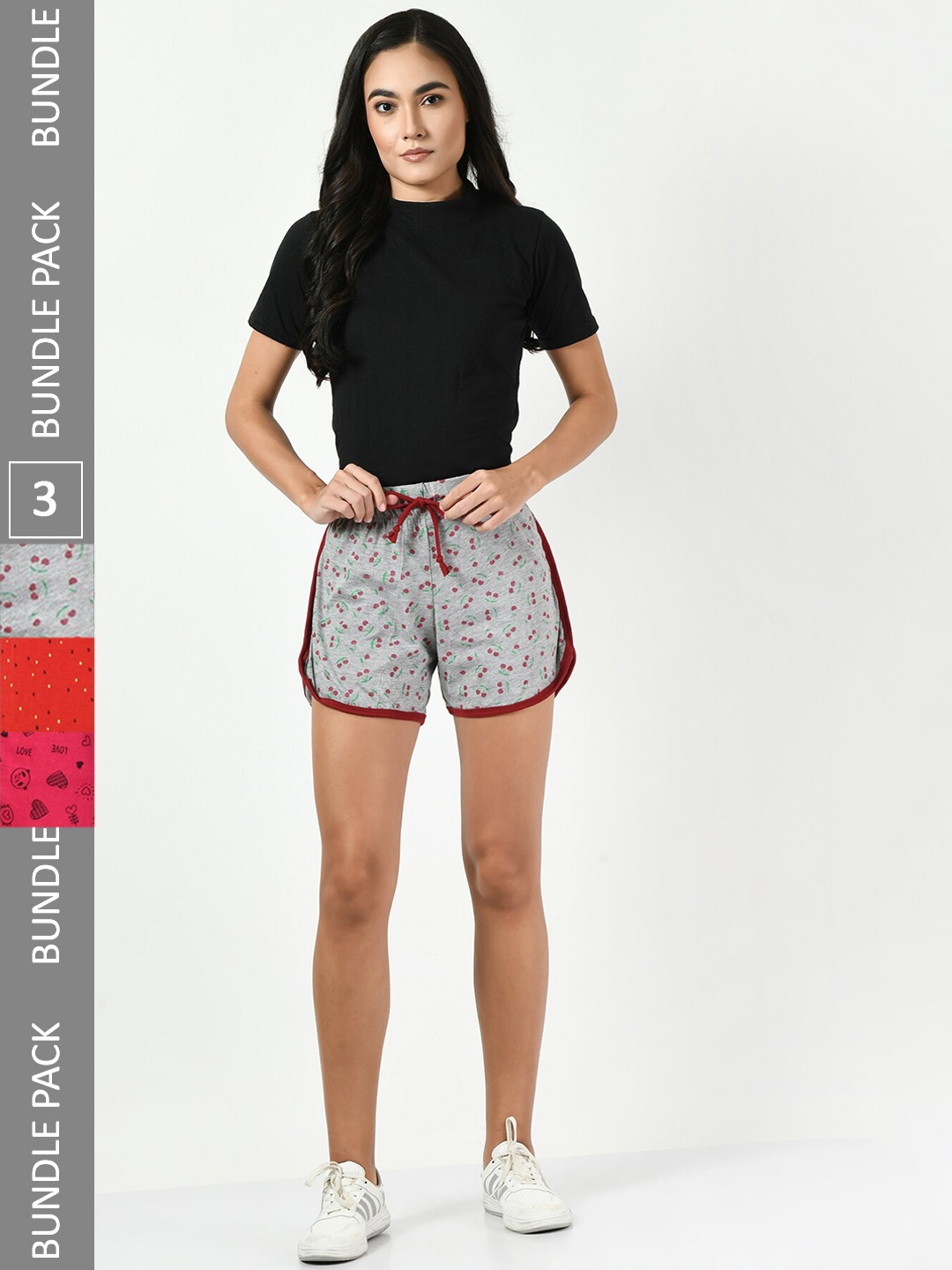 

BAESD Women Pack Of 3 Printed Pure Cotton Hotpant Shorts, Grey