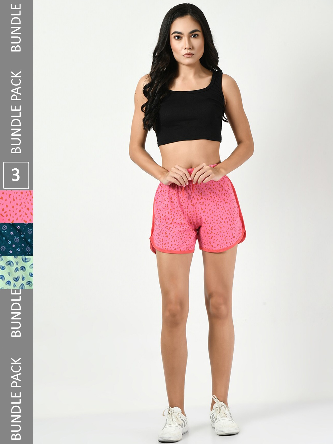 

BAESD Women Pack Of 3 Conversational Printed High-Rise Pure Cotton Regular Shorts, Pink