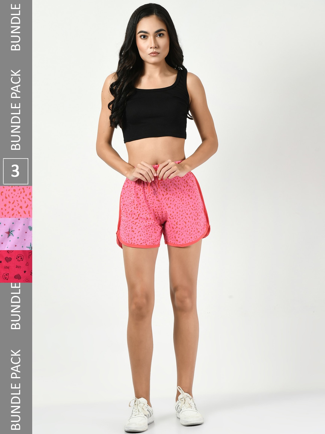 

BAESD Women Pack Of 3 Conversational Printed High-Rise Pure Cotton Shorts, Pink