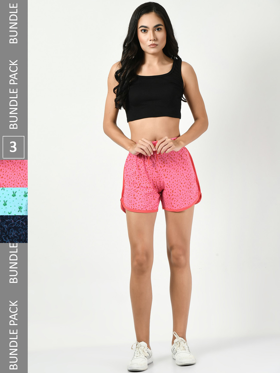 

BAESD Women Pack Of 3 High-Rise Floral Printed Pure Cotton Shorts, Pink