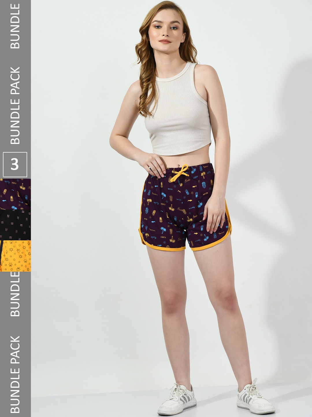 

BAESD Women Pack of 3 Conversational Printed Pure Cotton Hot Pants Shorts, Burgundy