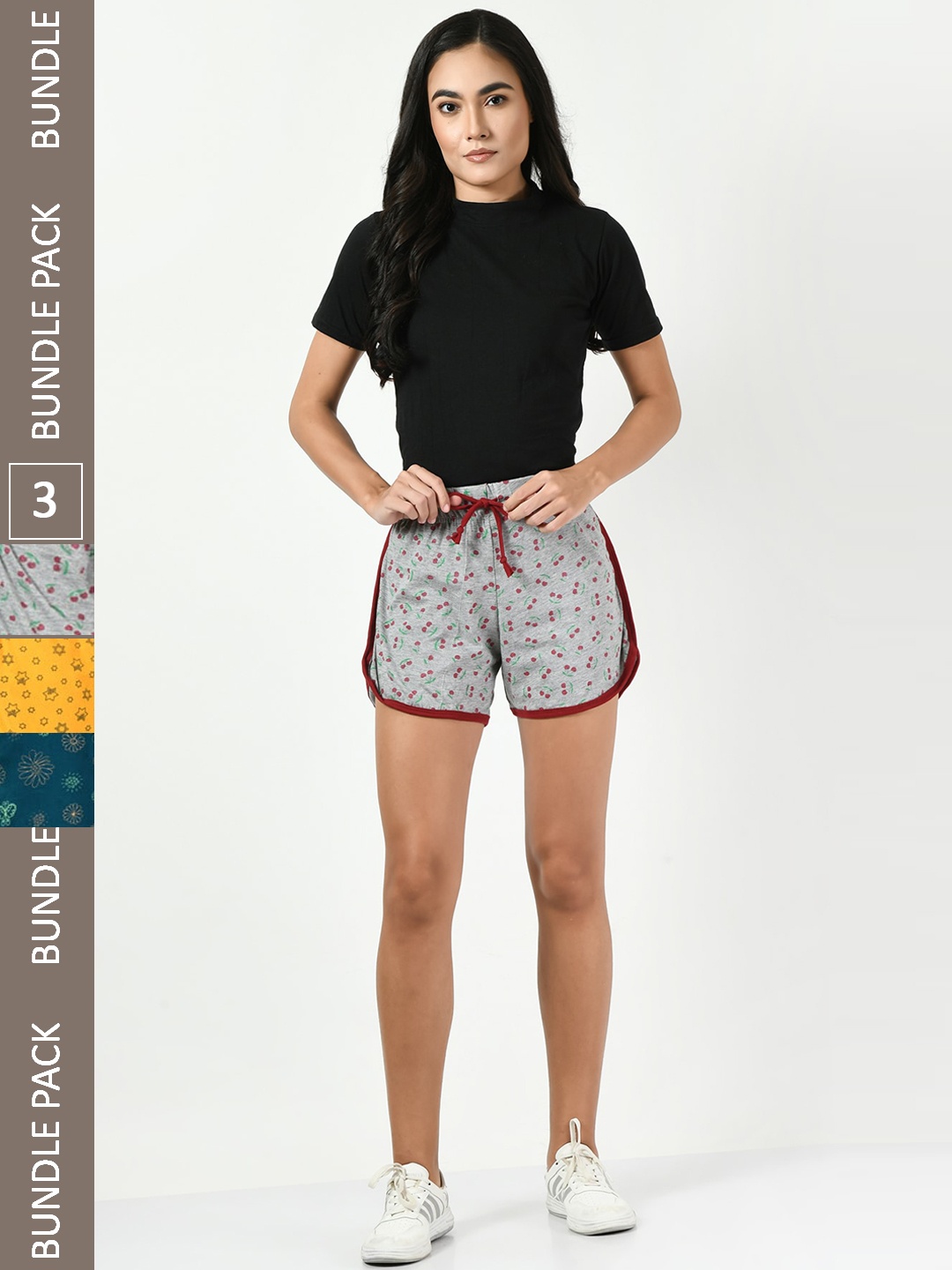 

BAESD Women Pack Of 3 Printed Pure Cotton Shorts, Grey
