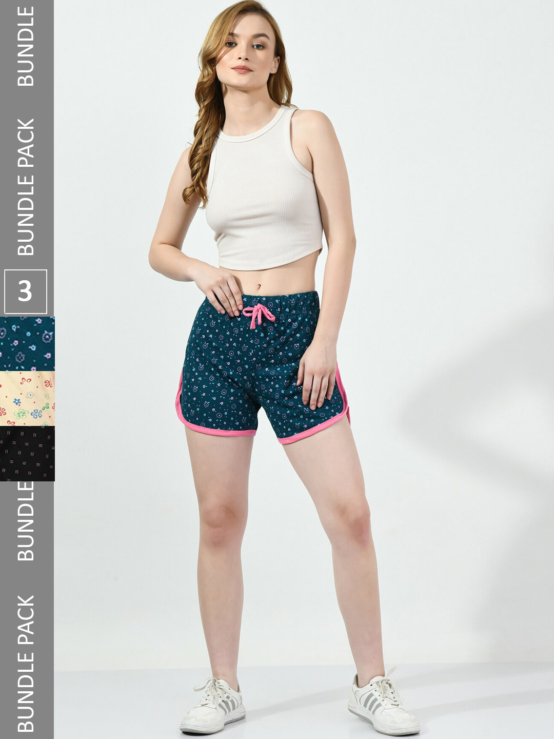 

BAESD Women Pack Of 3 Conversational Printed High-Rise Pure Cotton Shorts, Green