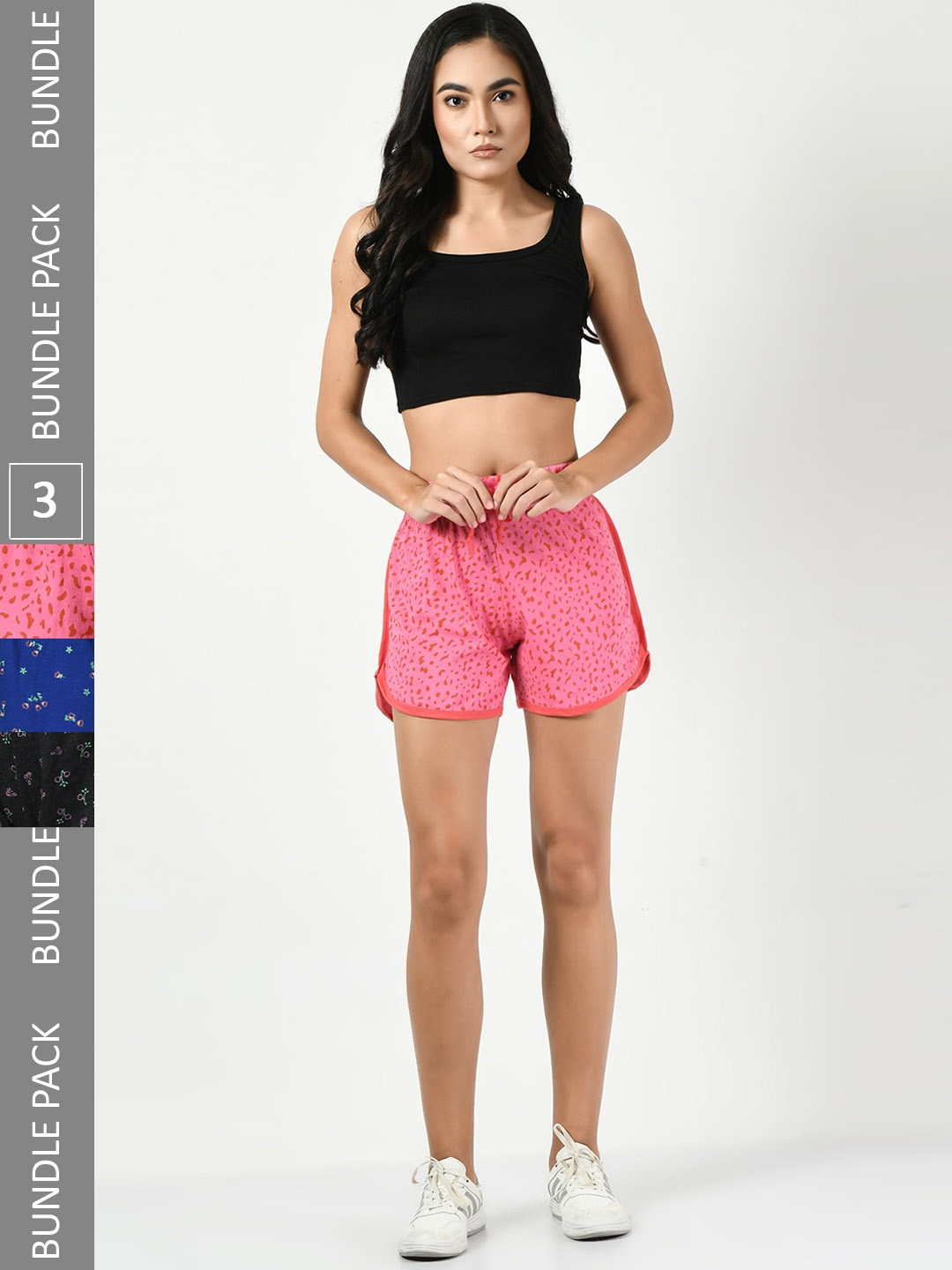 

BAESD Women Pack Of 3 Conversational Printed High-Rise Pure Cotton Shorts, Pink