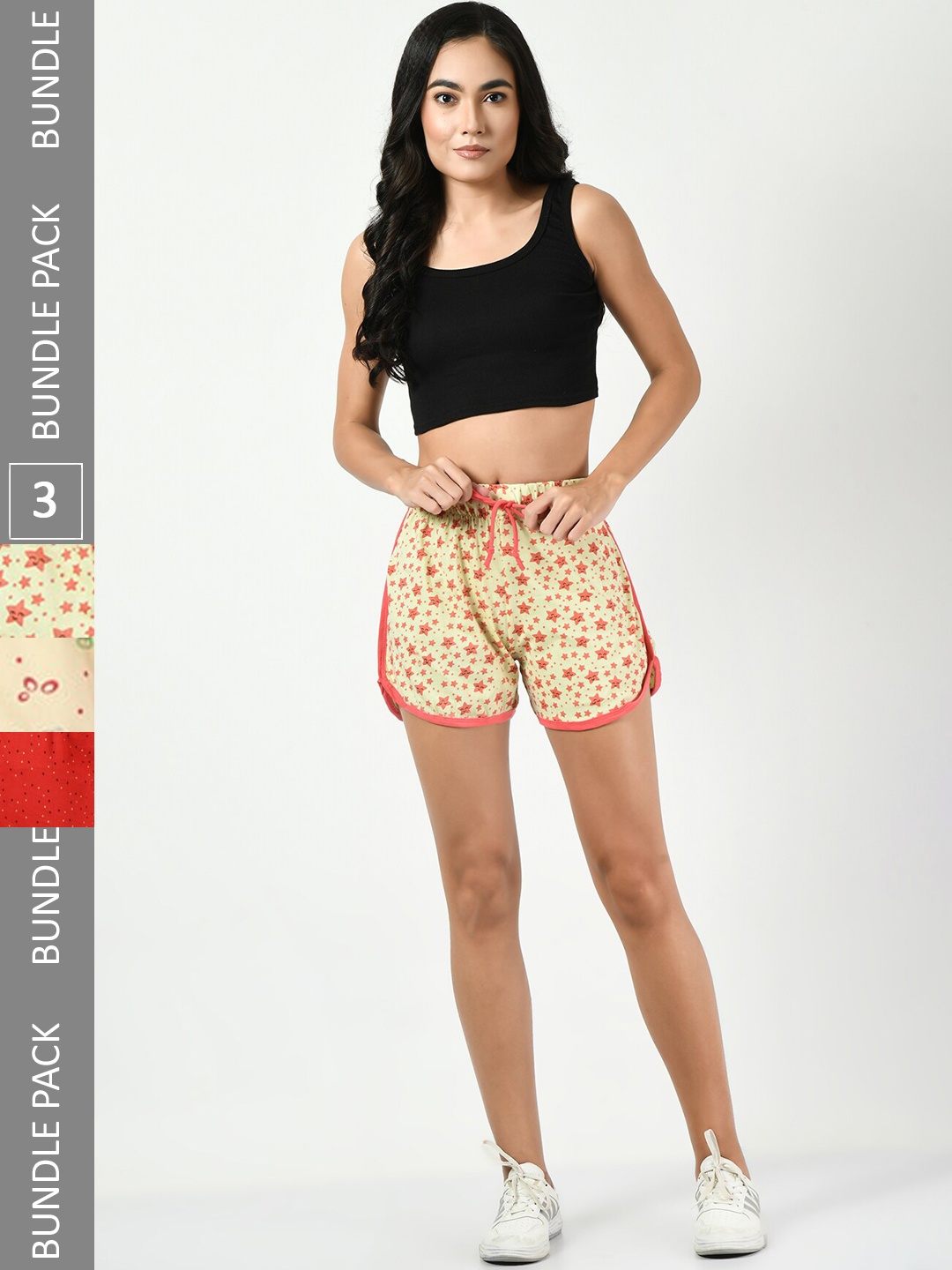 

BAESD Women Pack Of 3 Conversational Printed High-Rise Pure Cotton Shorts, Cream