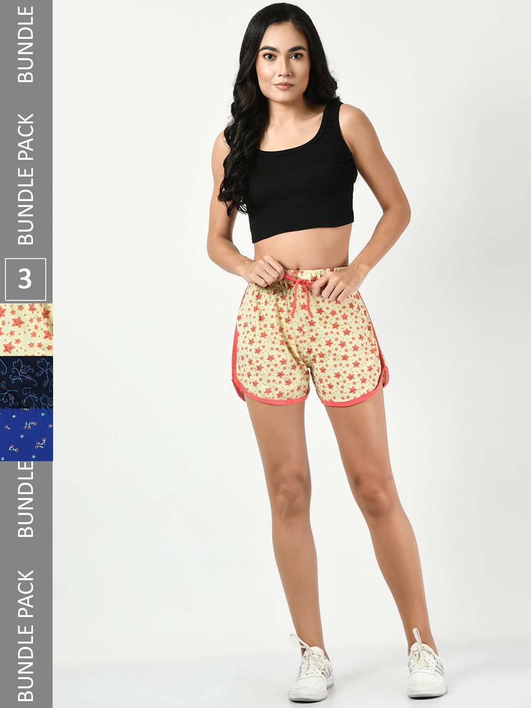 

BAESD Women Pack Of 3 Printed High-Rise Pure Cotton Shorts, Peach
