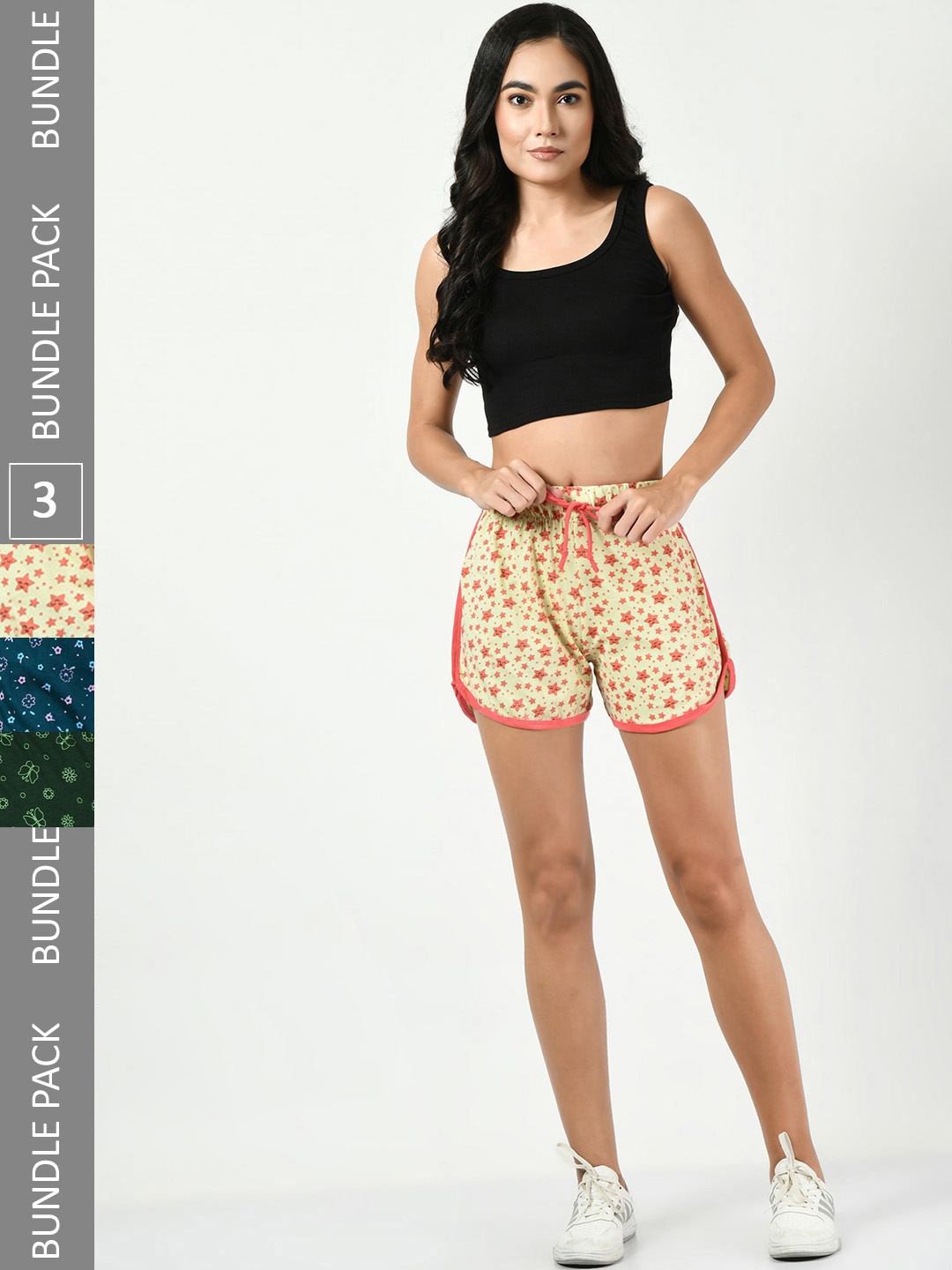 

BAESD Women Pack Of 3 Printed High-Rise Cotton Shorts, Yellow