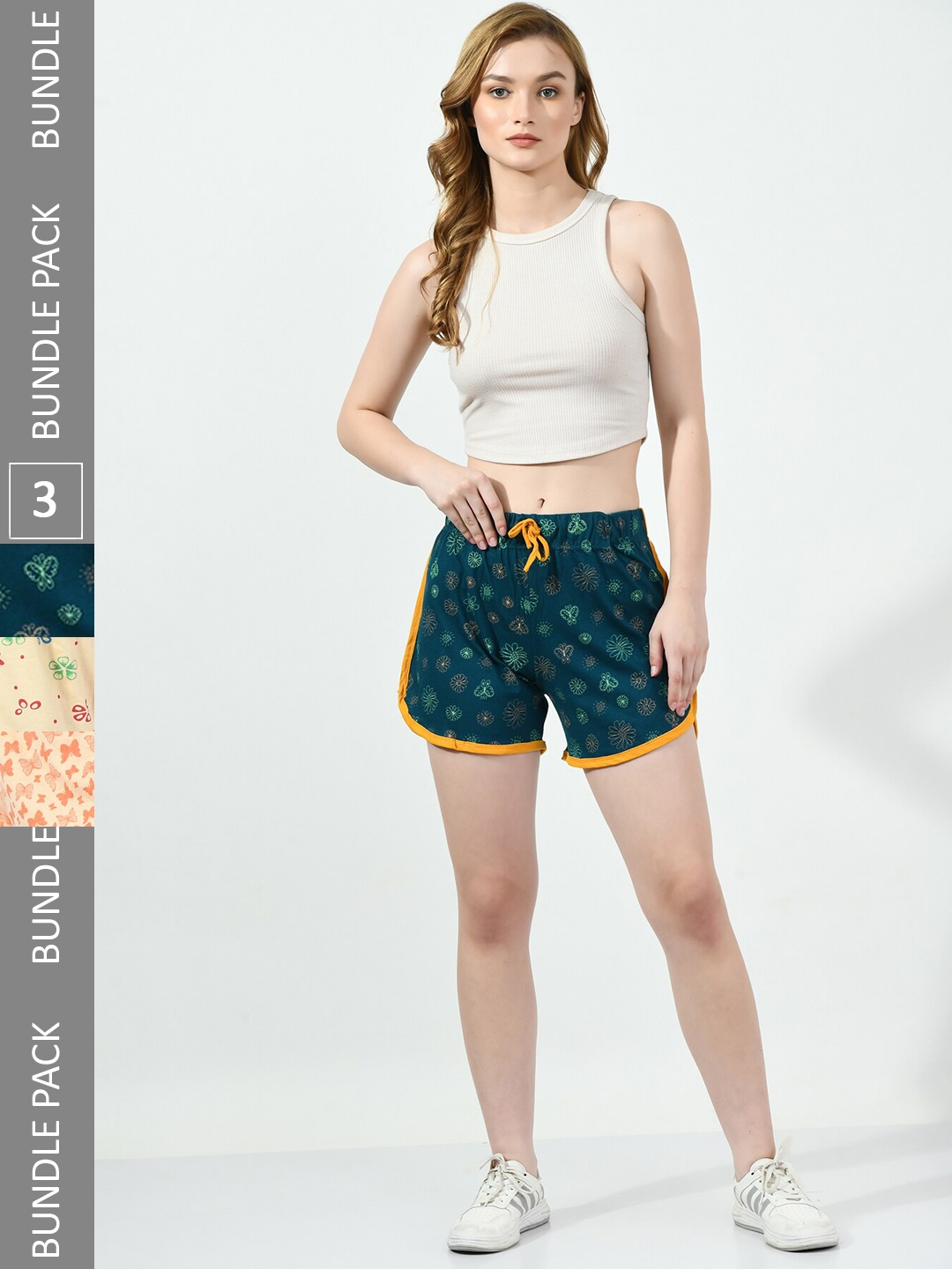 

BAESD Women Pack Of 3 Floral Printed Pure Cotton Hot Pants, Green