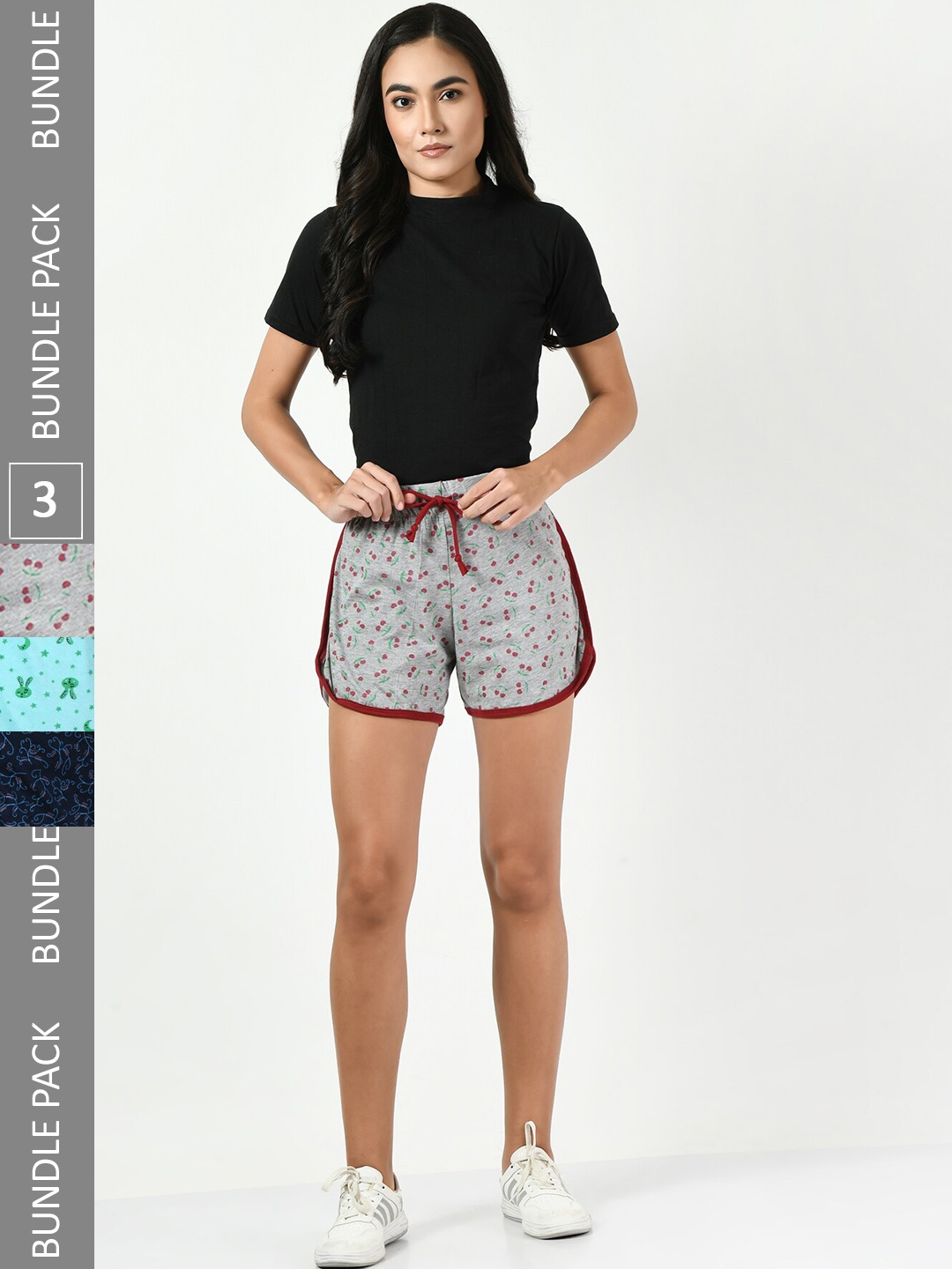 

BAESD Women Pack of 3 Printed High-Rise Cotton Shorts, Grey