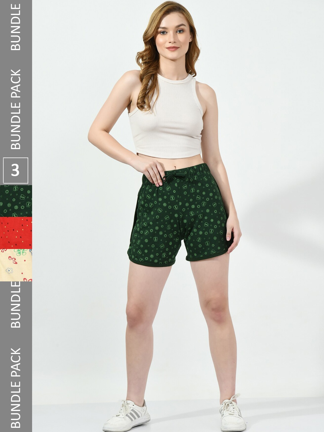

BAESD Women Pack of 3 Printed High-Rise Shorts, Green
