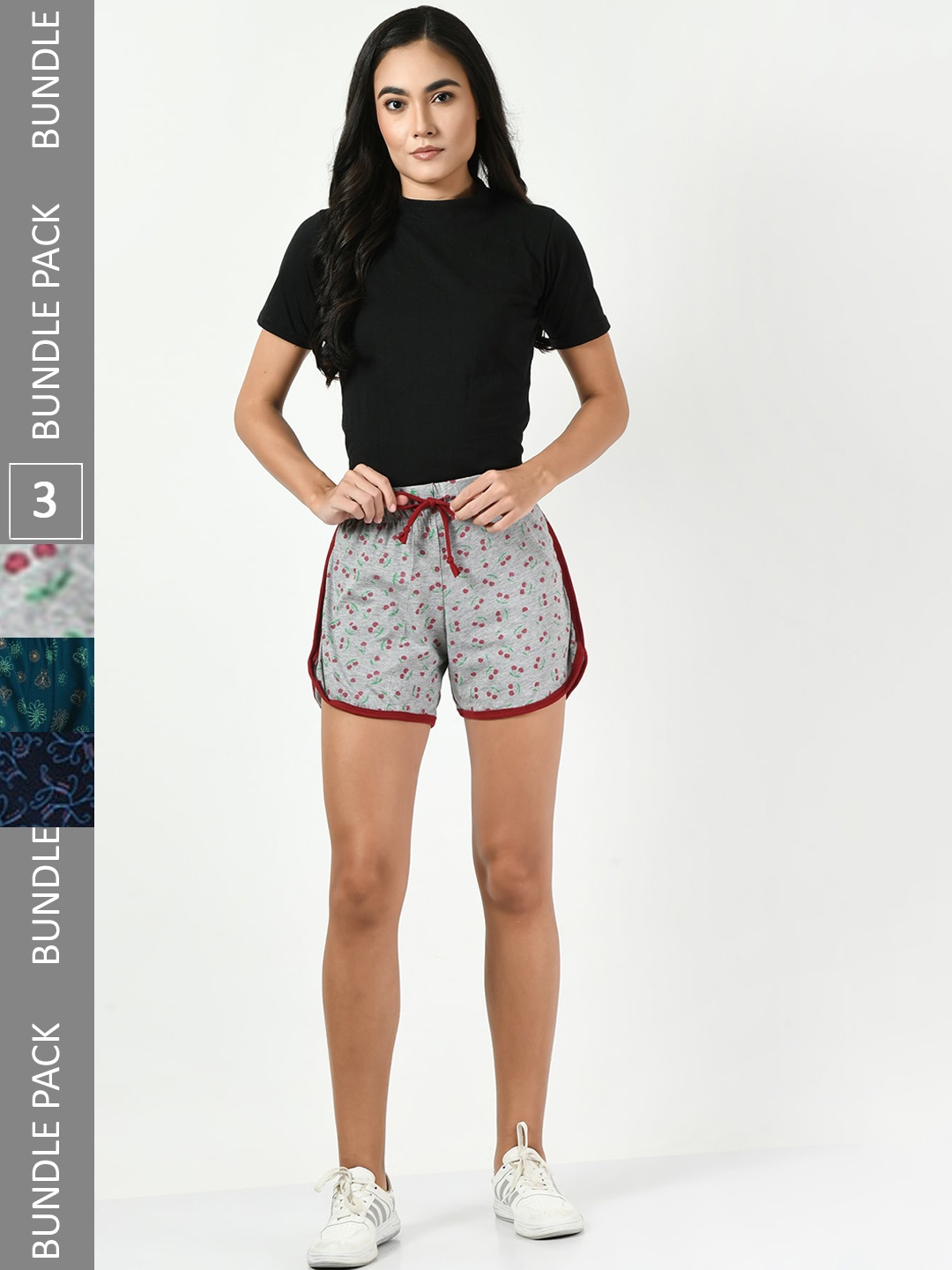 

BAESD Women Pack of 3 Printed High-Rise Shorts, Grey