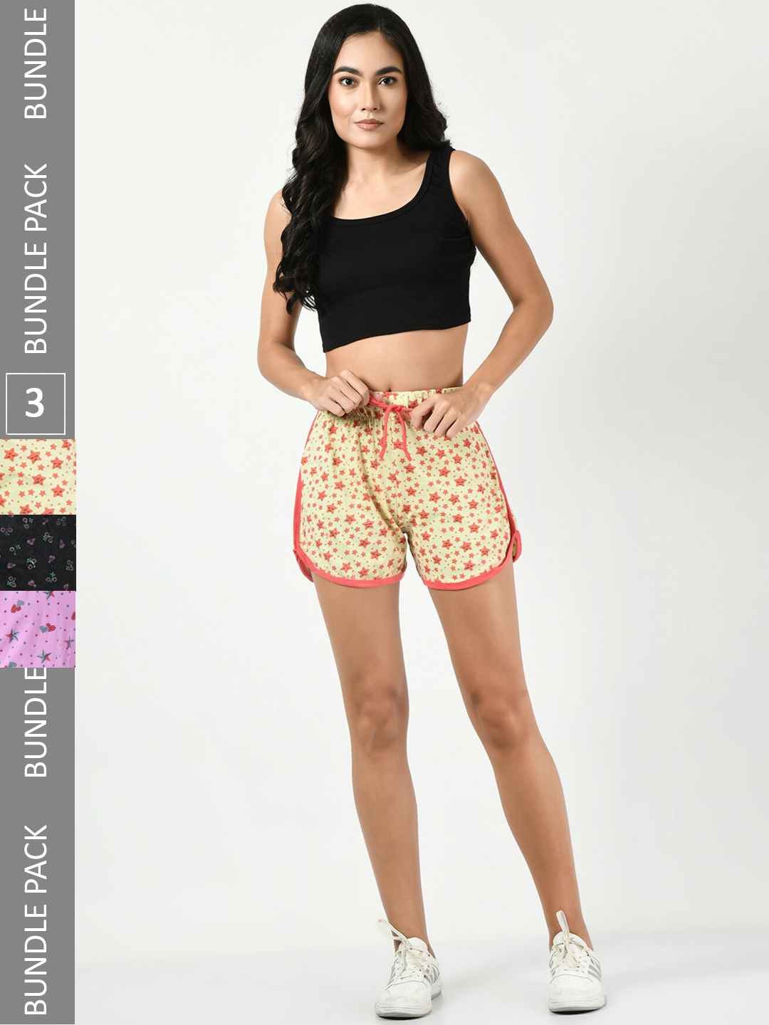 

BAESD Women Pack Of 3 Printed High-Rise Cotton Shorts, Cream