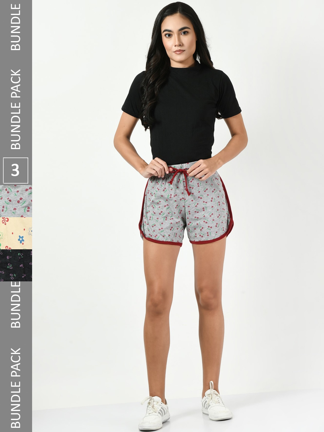 

BAESD Women Pack Of 3 Printed High-Rise Cotton Shorts, Grey