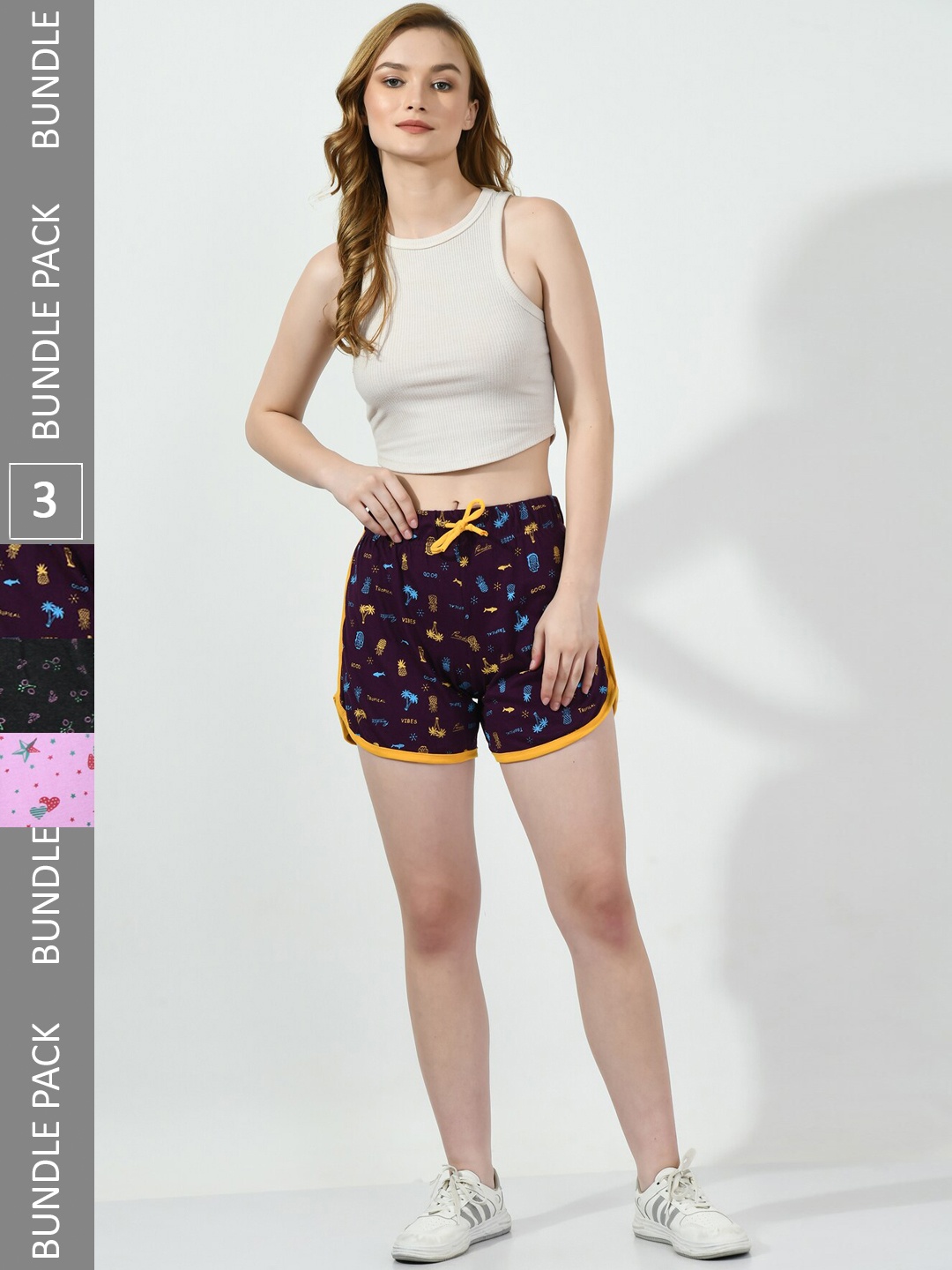 

BAESD Women Pack Of 3 Printed High-Rise Cotton Shorts, Maroon