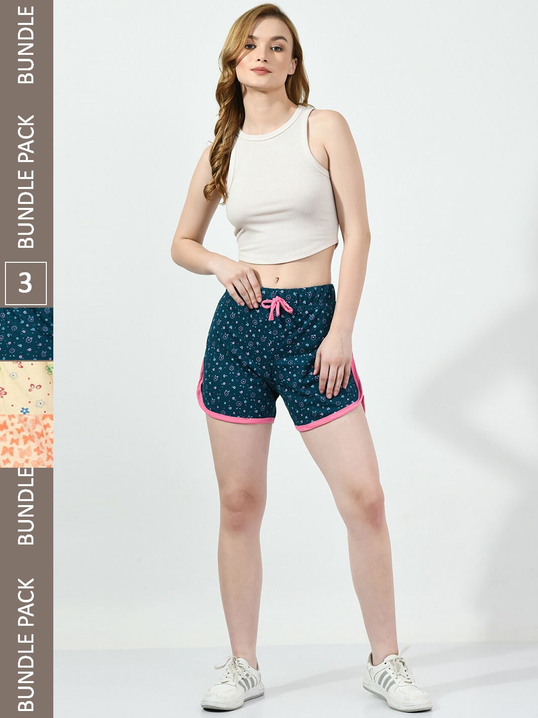 

BAESD Women Pack Of 3 Printed High-Rise Pure Cotton Hot Pants, Green