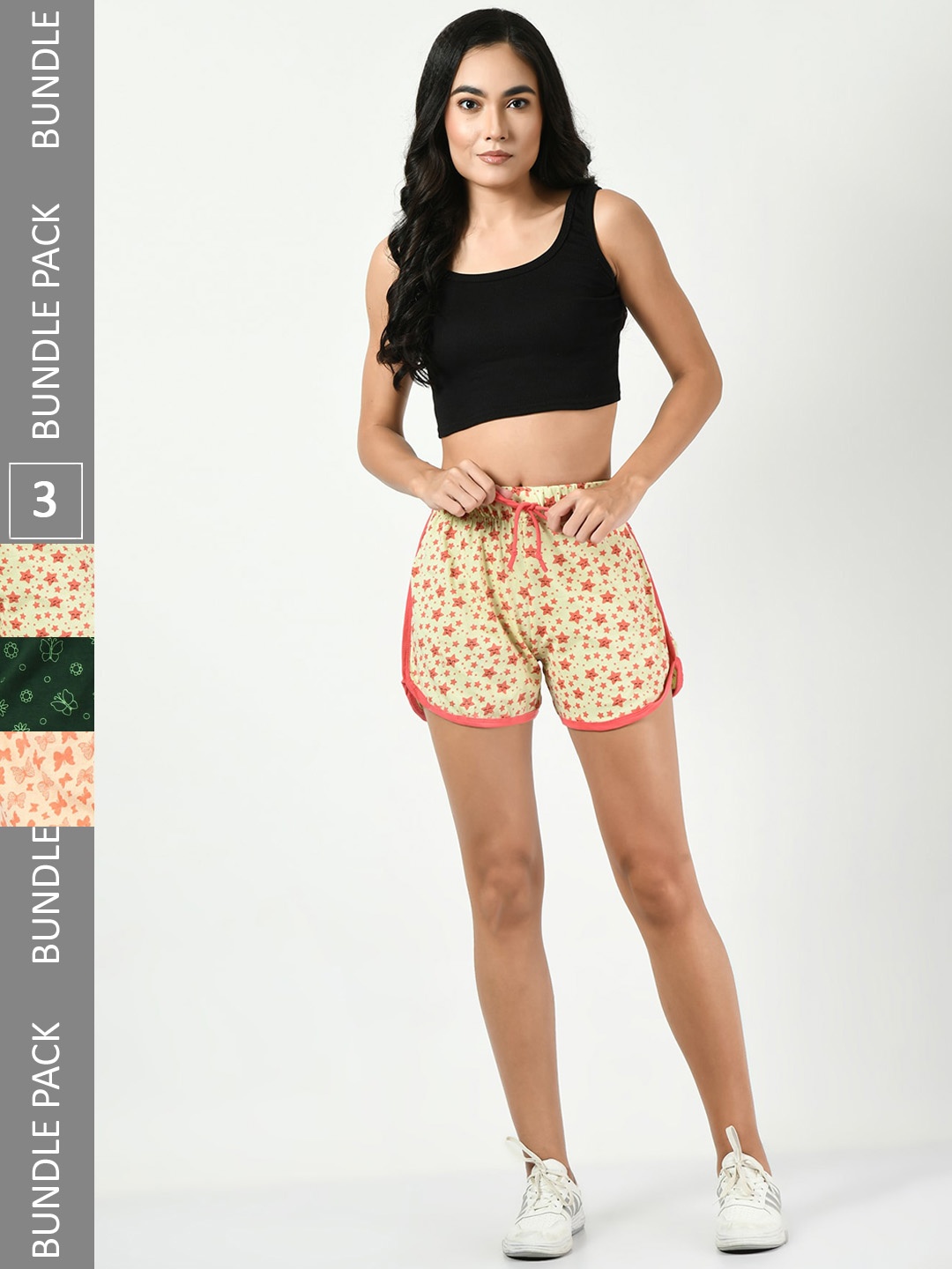 

BAESD Women Pack Of 3 Printed Pure Cotton Shorts, Peach