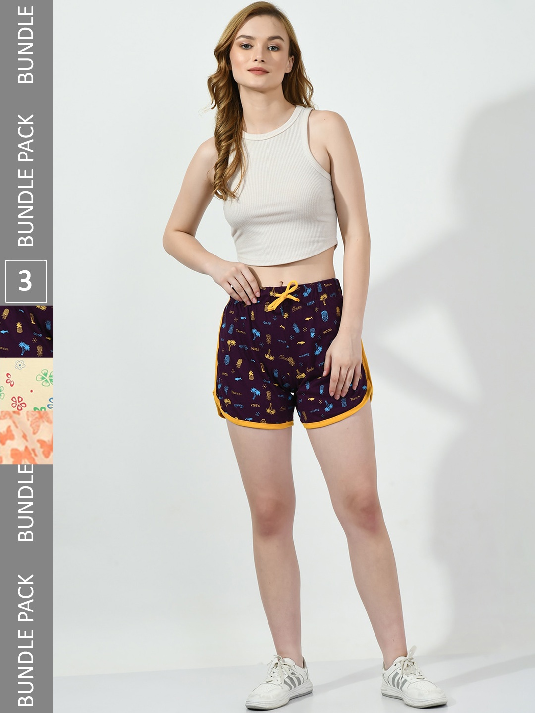 

BAESD Women Pack Of 3 Printed High-Rise Pure Cotton Hot Pants, Burgundy