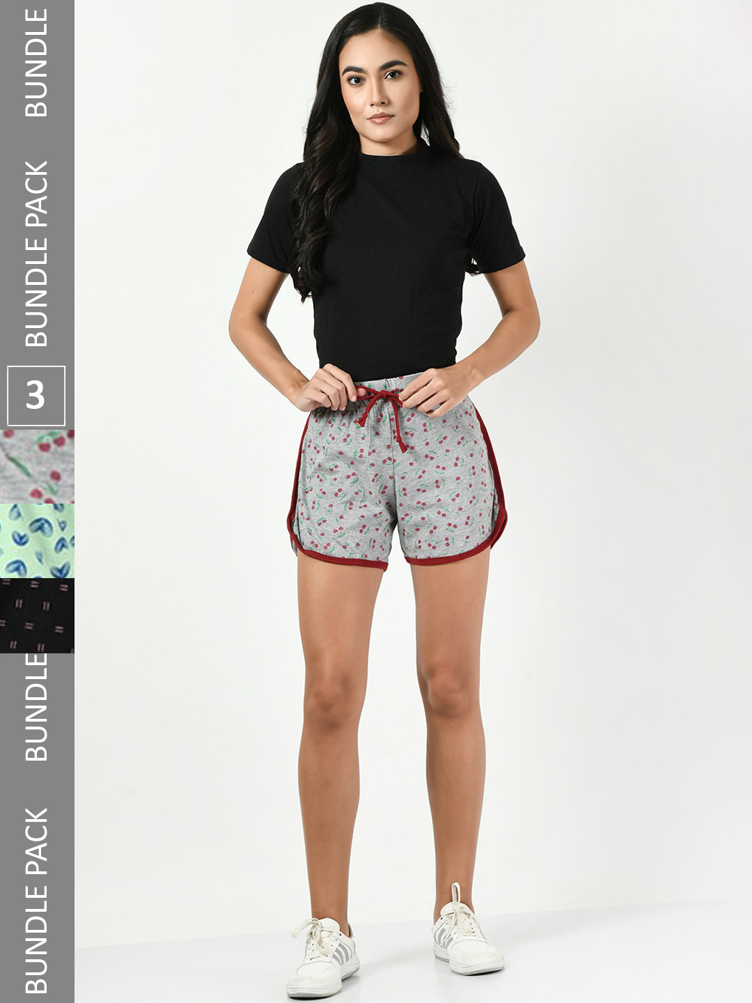 

BAESD Women Pack of 3 Conversational Printed High-Rise Pure Cotton Regular Shorts, Grey