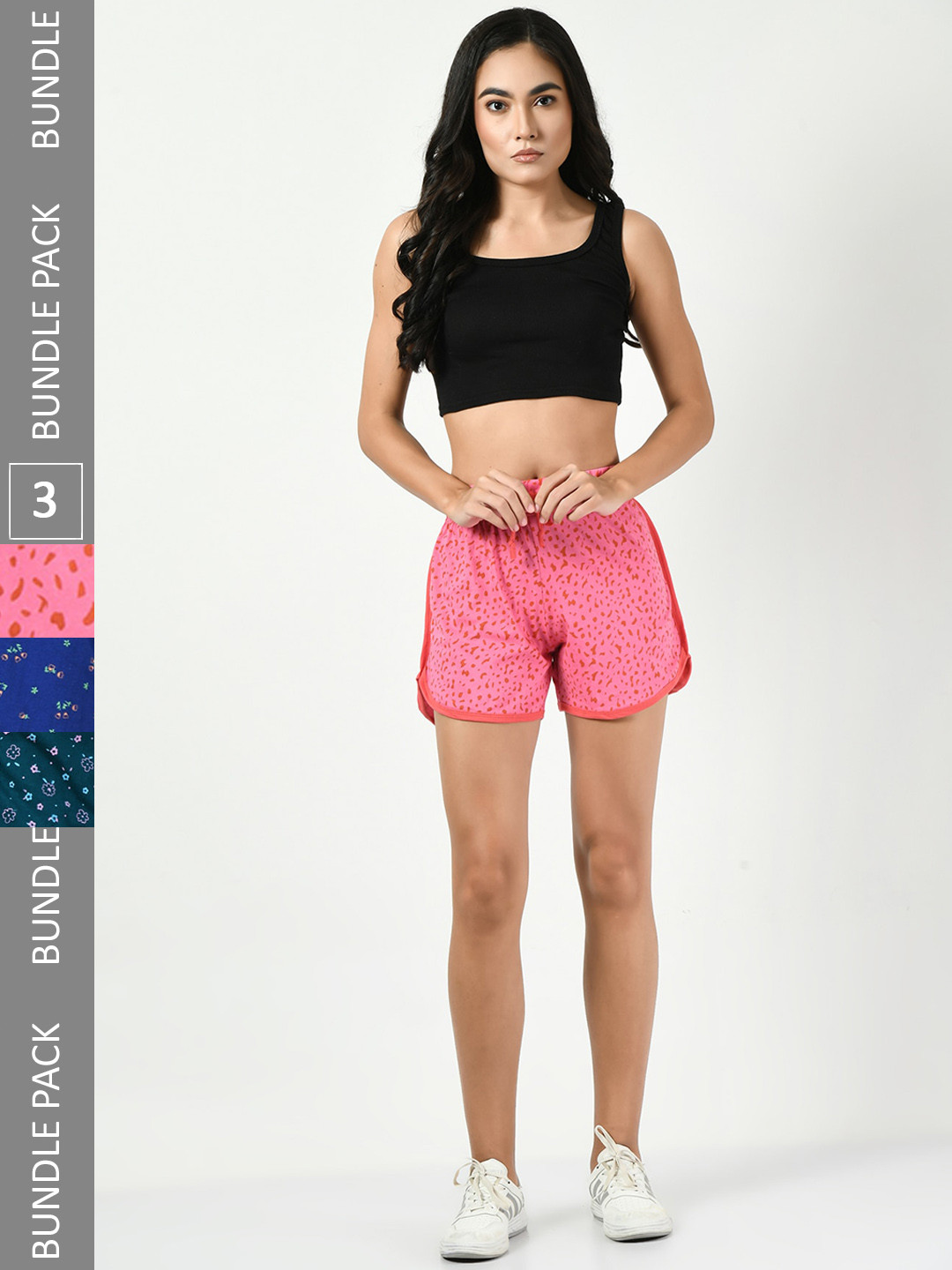 

BAESD Women Pack of 3 Printed High-Rise Pure Cotton Shorts, Red