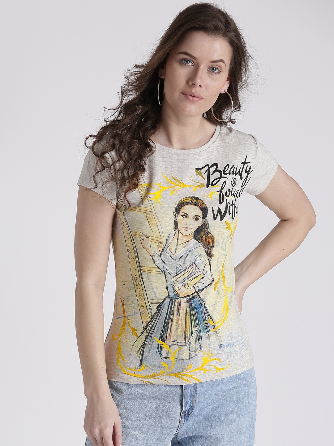 

Splash Women Grey Melange Printed Round Neck T-shirt